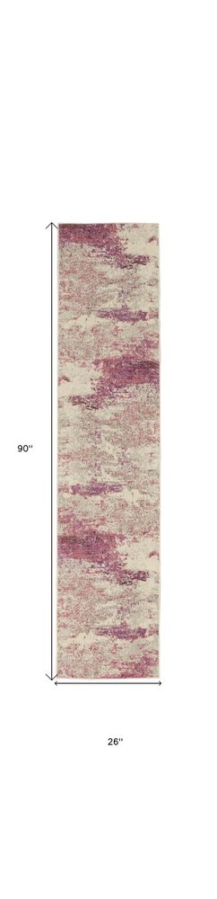2' X 8' Ivory And Pink Abstract Power Loom Non Skid Runner Rug