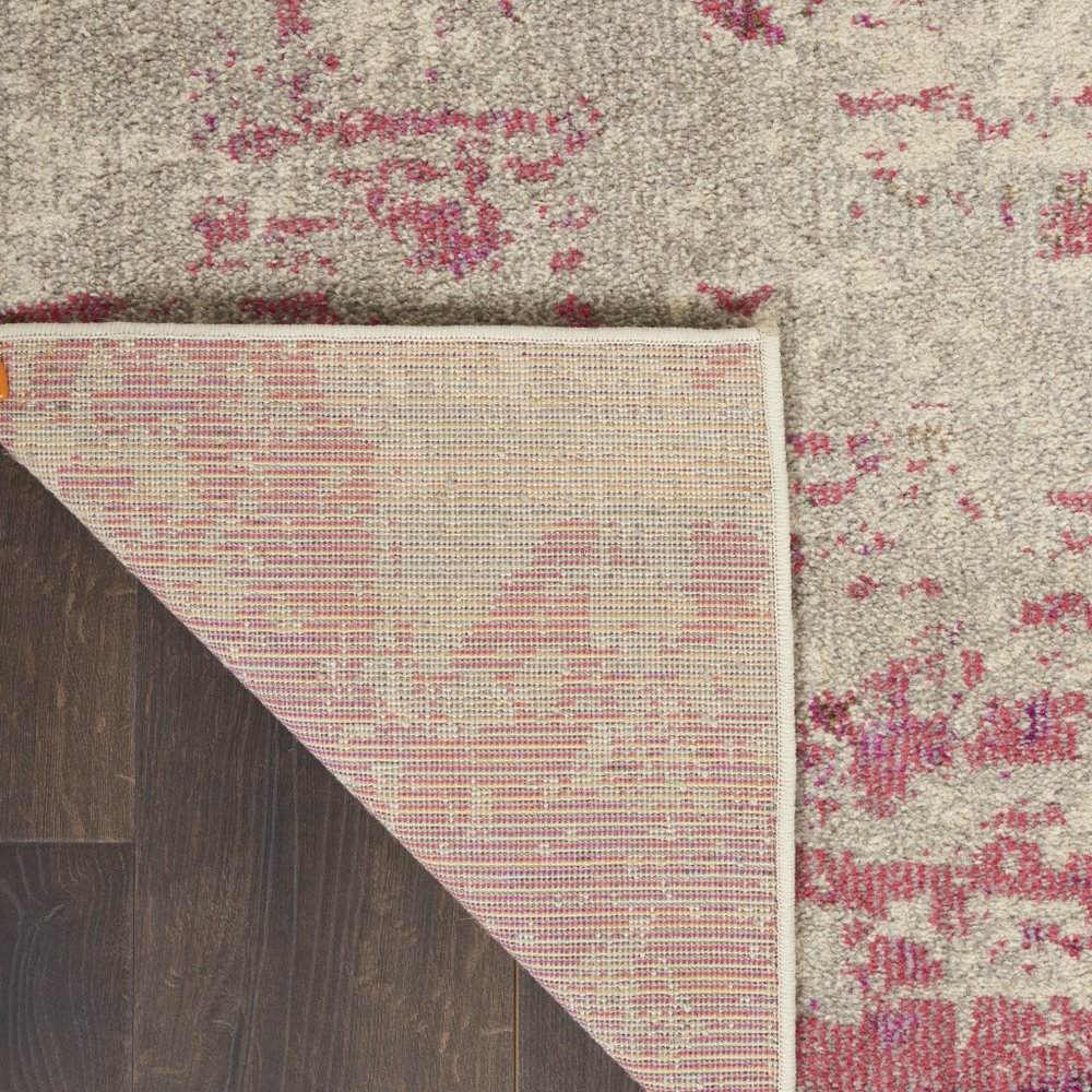 2' X 8' Ivory And Pink Abstract Power Loom Non Skid Runner Rug