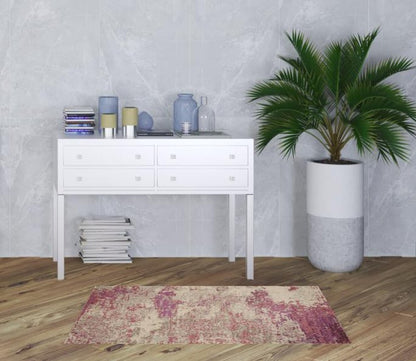 3' X 5' Ivory And Pink Abstract Power Loom Non Skid Area Rug