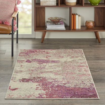 3' X 5' Ivory And Pink Abstract Power Loom Non Skid Area Rug
