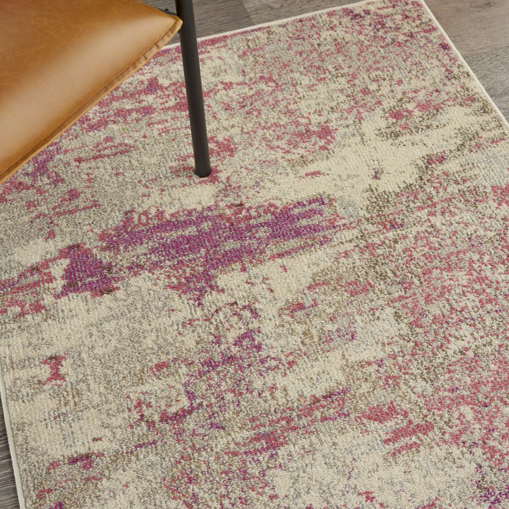 3' X 5' Ivory And Pink Abstract Power Loom Non Skid Area Rug