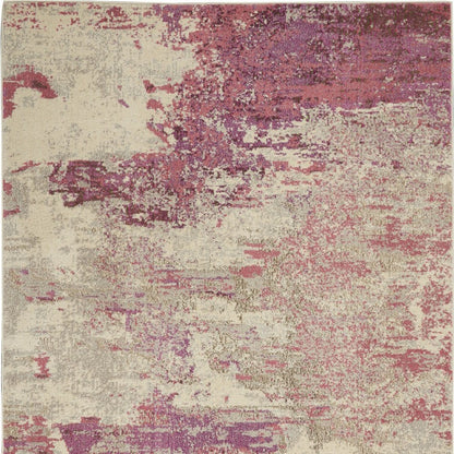 4' X 6' Ivory And Pink Abstract Power Loom Non Skid Area Rug