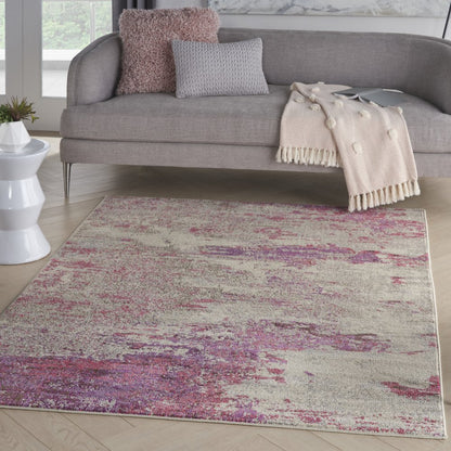 4' X 6' Ivory And Pink Abstract Power Loom Non Skid Area Rug