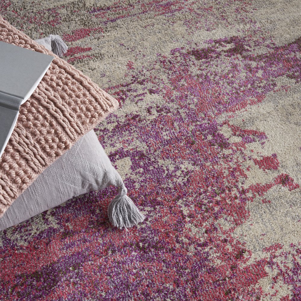 4' X 6' Ivory And Pink Abstract Power Loom Non Skid Area Rug