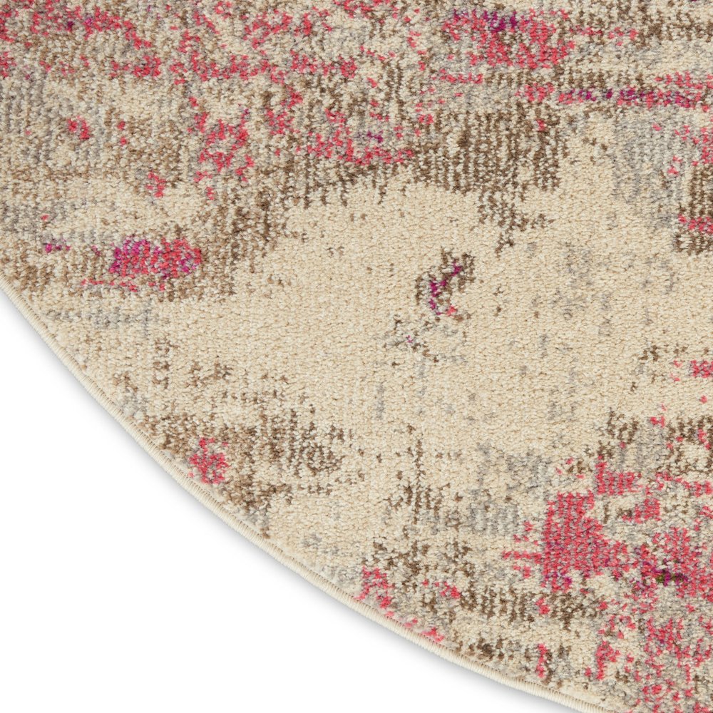 4' X 4' Ivory And Pink Round Abstract Power Loom Non Skid Area Rug