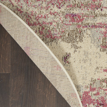 5' X 5' Ivory And Pink Round Abstract Power Loom Non Skid Area Rug