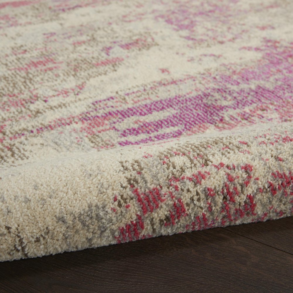 5' X 5' Ivory And Pink Round Abstract Power Loom Non Skid Area Rug