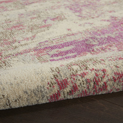 5' X 5' Ivory And Pink Round Abstract Power Loom Non Skid Area Rug