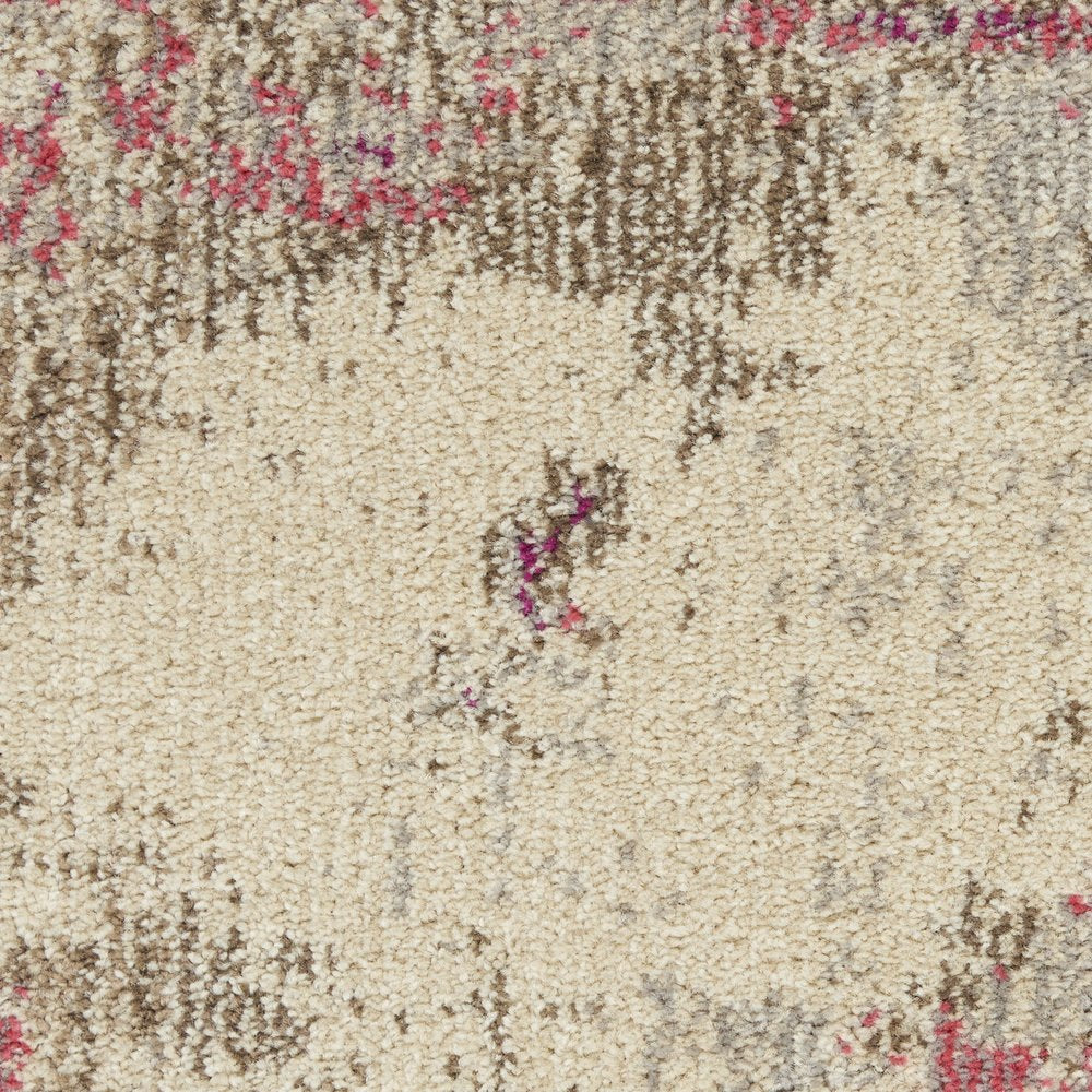 8' X 8' Ivory And Pink Round Abstract Power Loom Non Skid Area Rug