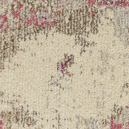 8' X 8' Ivory And Pink Round Abstract Power Loom Non Skid Area Rug