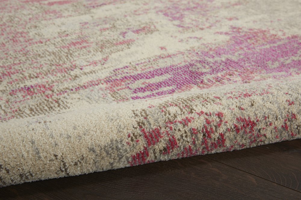 8' X 8' Ivory And Pink Round Abstract Power Loom Non Skid Area Rug