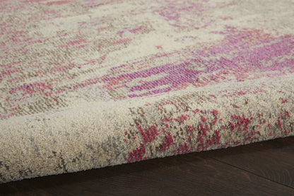 8' X 8' Ivory And Pink Round Abstract Power Loom Non Skid Area Rug