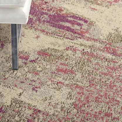 8' X 8' Ivory And Pink Round Abstract Power Loom Non Skid Area Rug