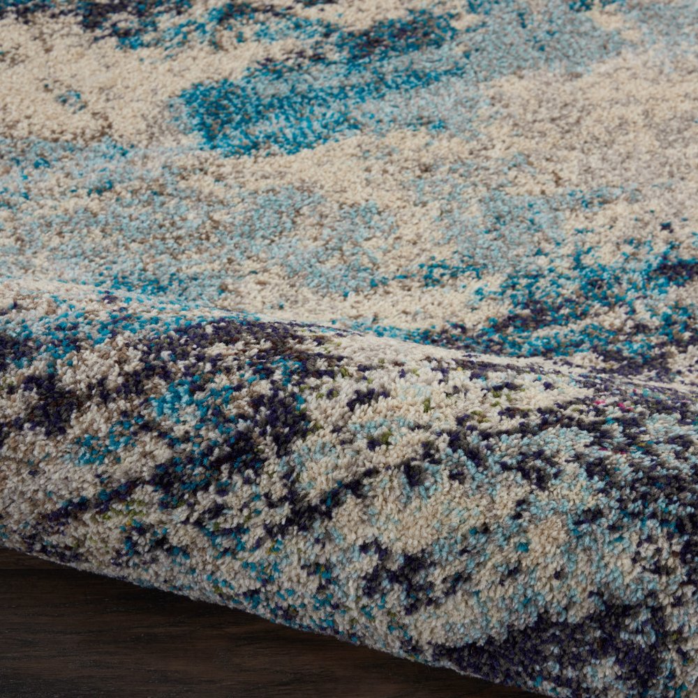 2' X 6' Ivory And Teal Blue Abstract Power Loom Non Skid Runner Rug