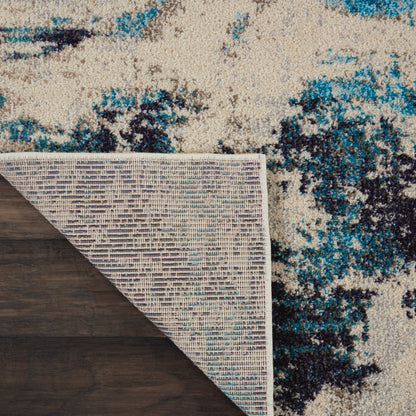 3' X 5' Ivory And Teal Blue Abstract Power Loom Non Skid Area Rug