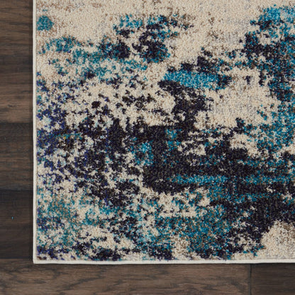 3' X 5' Ivory And Teal Blue Abstract Power Loom Non Skid Area Rug