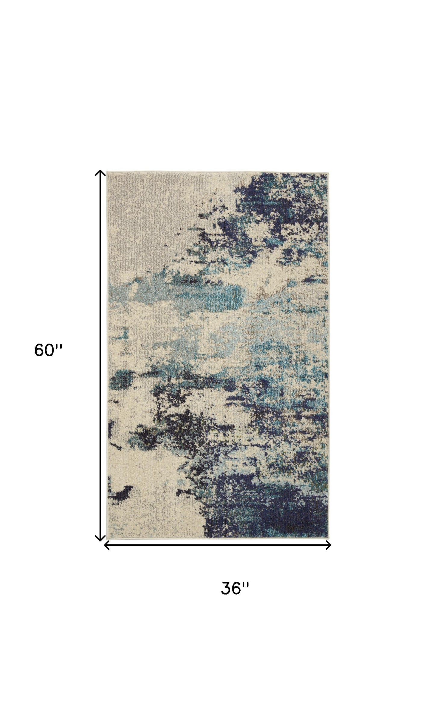 3' X 5' Ivory And Teal Blue Abstract Power Loom Non Skid Area Rug
