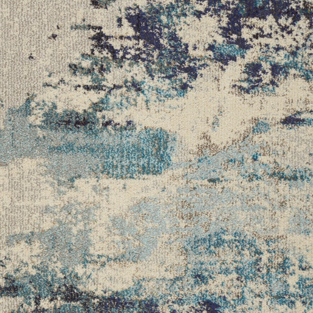 3' X 5' Ivory And Teal Blue Abstract Power Loom Non Skid Area Rug