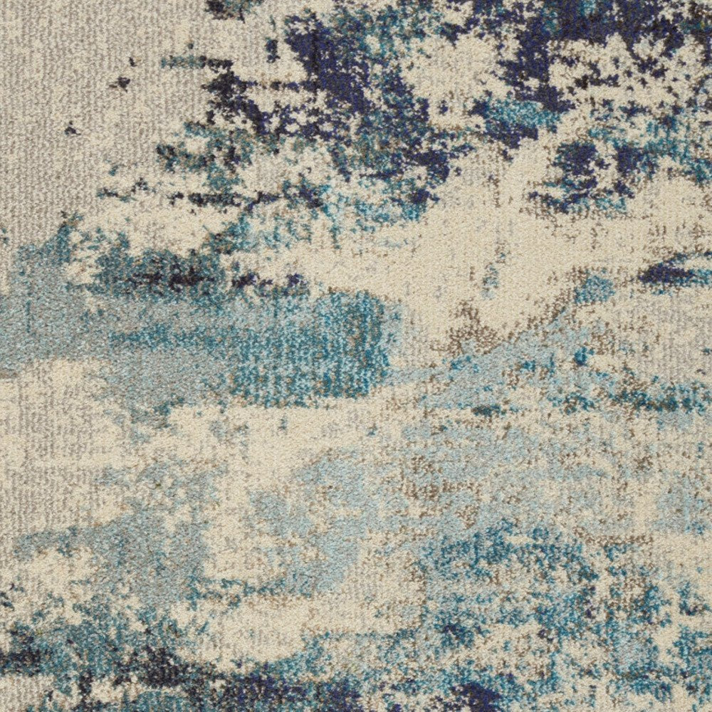 3' X 5' Ivory And Teal Blue Abstract Power Loom Non Skid Area Rug