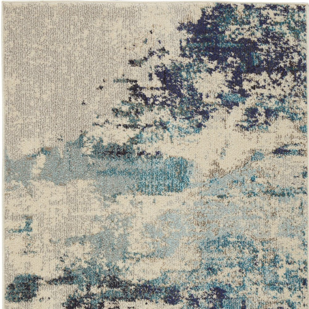 3' X 5' Ivory And Teal Blue Abstract Power Loom Non Skid Area Rug
