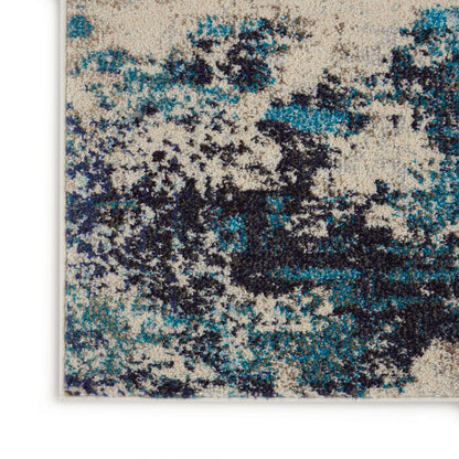 3' X 5' Ivory And Teal Blue Abstract Power Loom Non Skid Area Rug