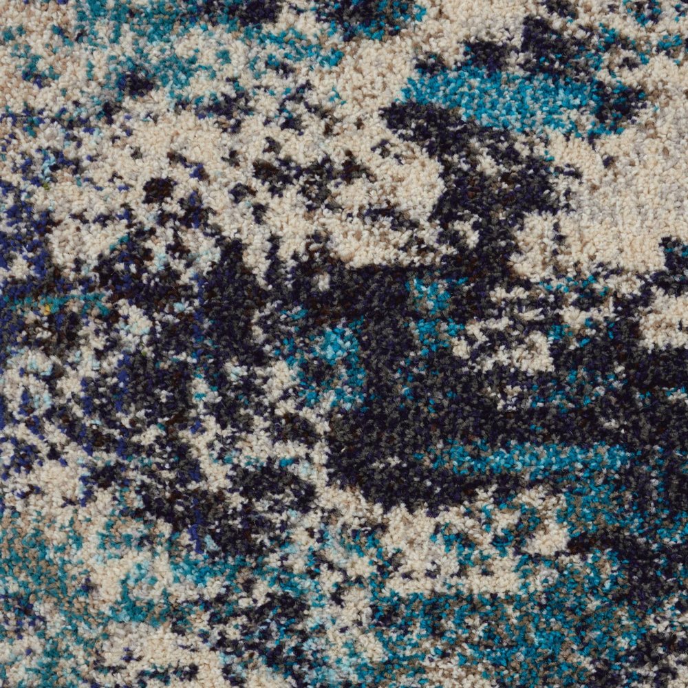 4' X 6' Ivory And Teal Blue Abstract Power Loom Non Skid Area Rug