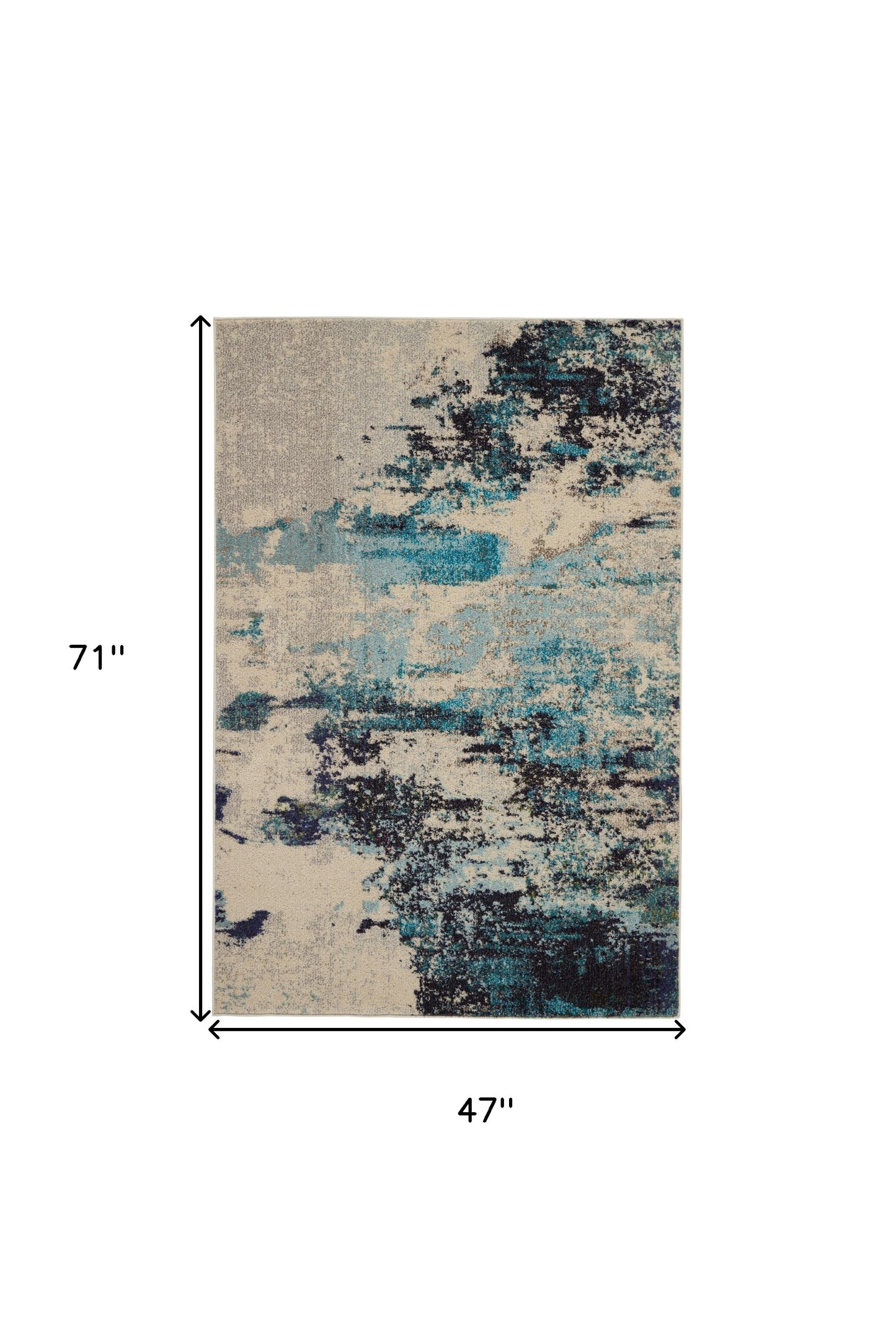 4' X 6' Ivory And Teal Blue Abstract Power Loom Non Skid Area Rug