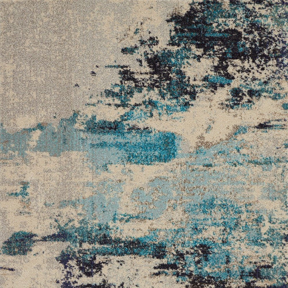 4' X 6' Ivory And Teal Blue Abstract Power Loom Non Skid Area Rug