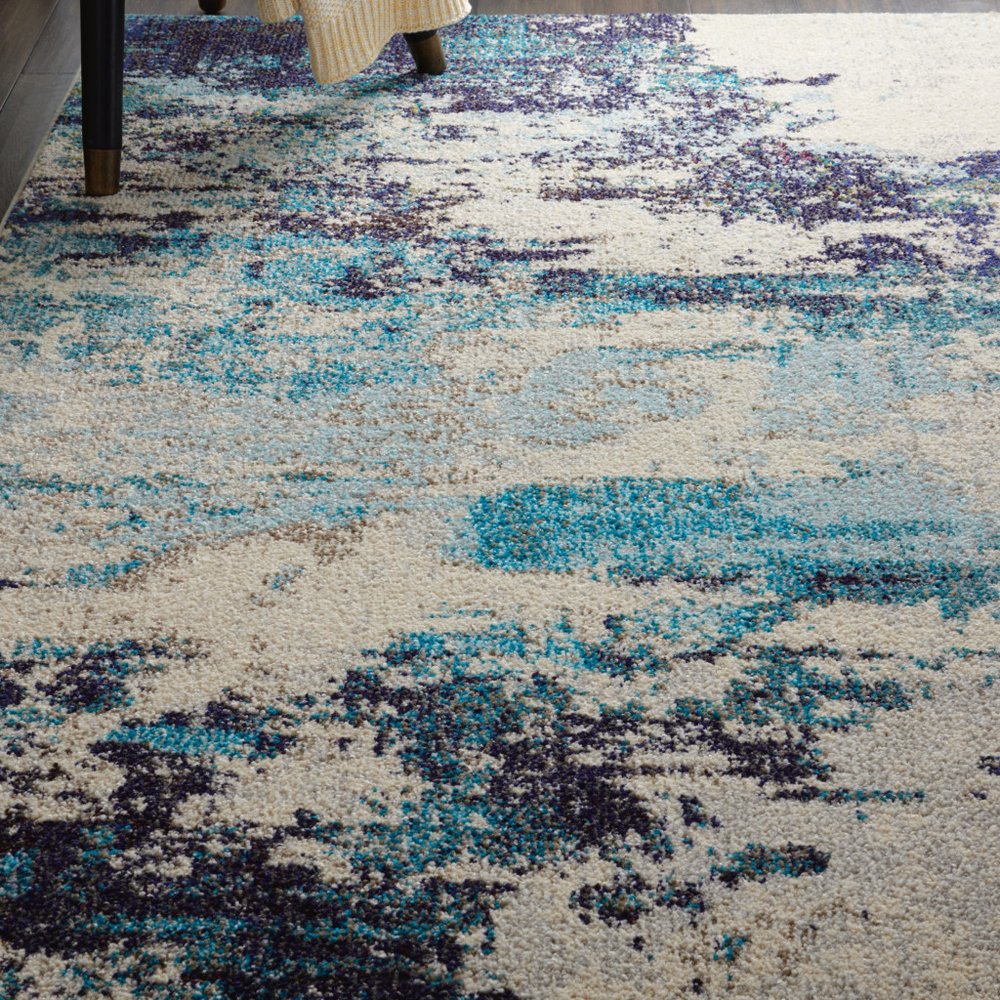4' X 6' Ivory And Teal Blue Abstract Power Loom Non Skid Area Rug
