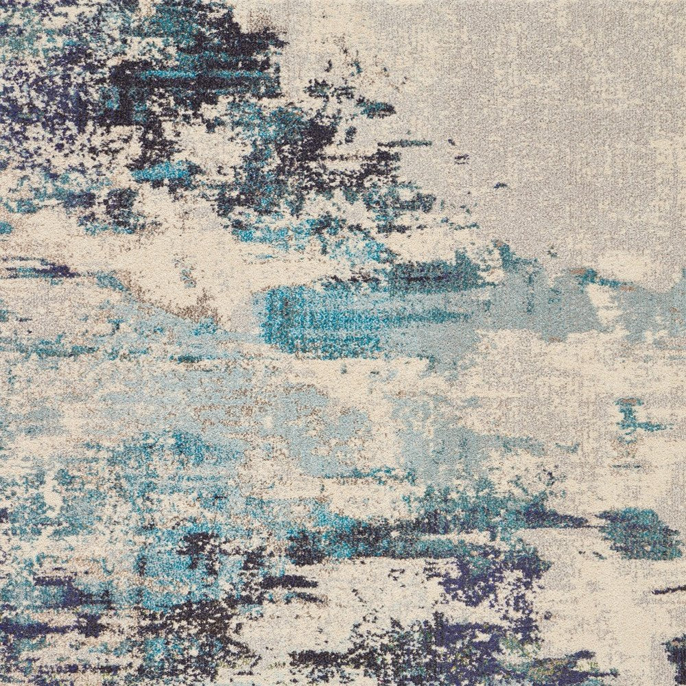 5' X 7' Ivory And Teal Blue Abstract Power Loom Non Skid Area Rug
