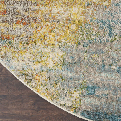 4' Blue And Ivory Abstract Round Rug