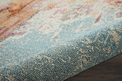 4' Blue And Ivory Abstract Round Rug