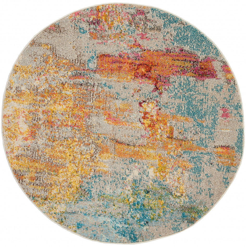 5' X 5' Sealife Round Abstract Power Loom Non Skid Area Rug