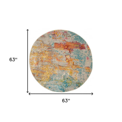 5' X 5' Sealife Round Abstract Power Loom Non Skid Area Rug