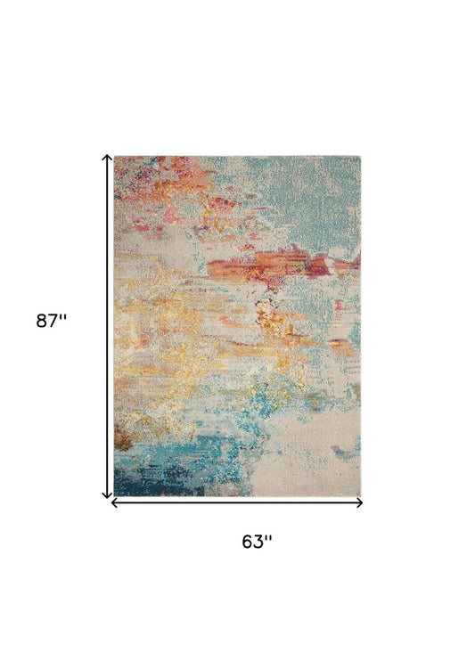 5' X 7' Blue and Orange Abstract Power Loom Area Rug