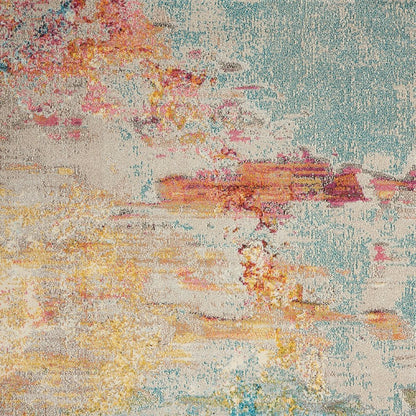 5' X 7' Blue and Orange Abstract Power Loom Area Rug