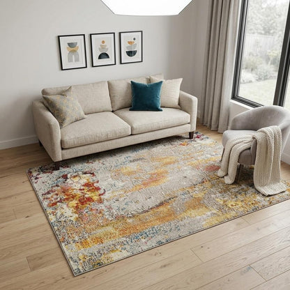 5' X 7' Blue and Orange Abstract Power Loom Area Rug