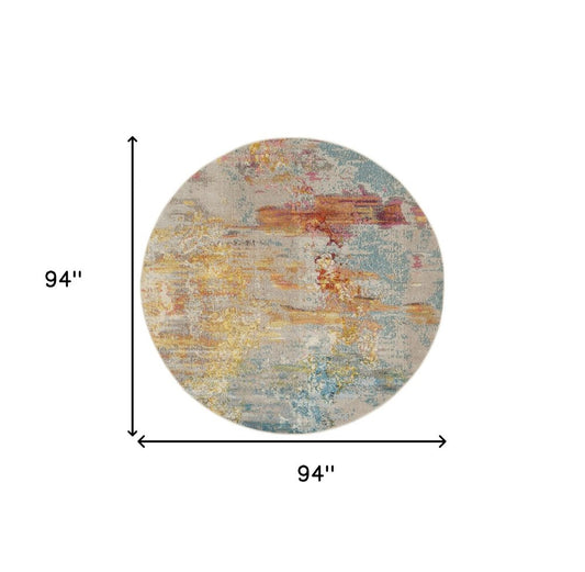 8' X 8' Sealife Round Abstract Power Loom Non Skid Area Rug