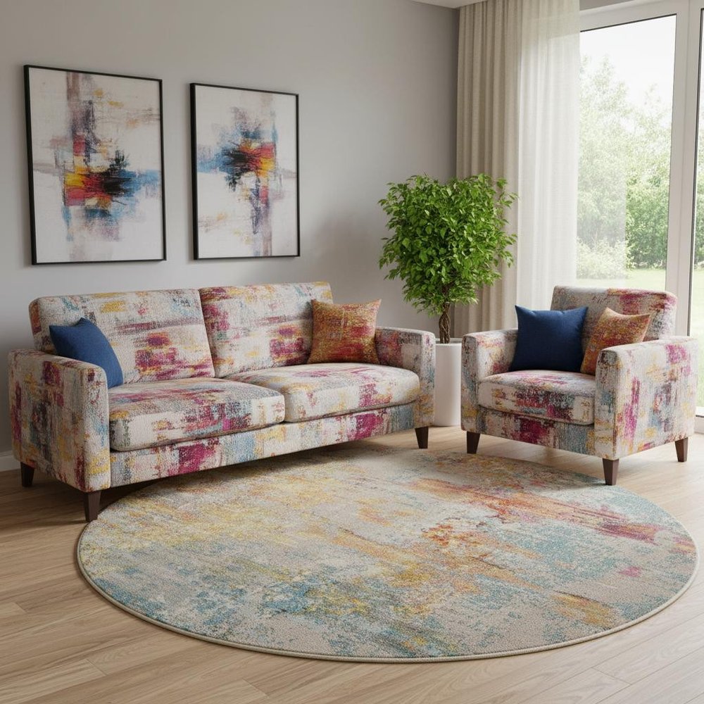 8' X 8' Sealife Round Abstract Power Loom Non Skid Area Rug