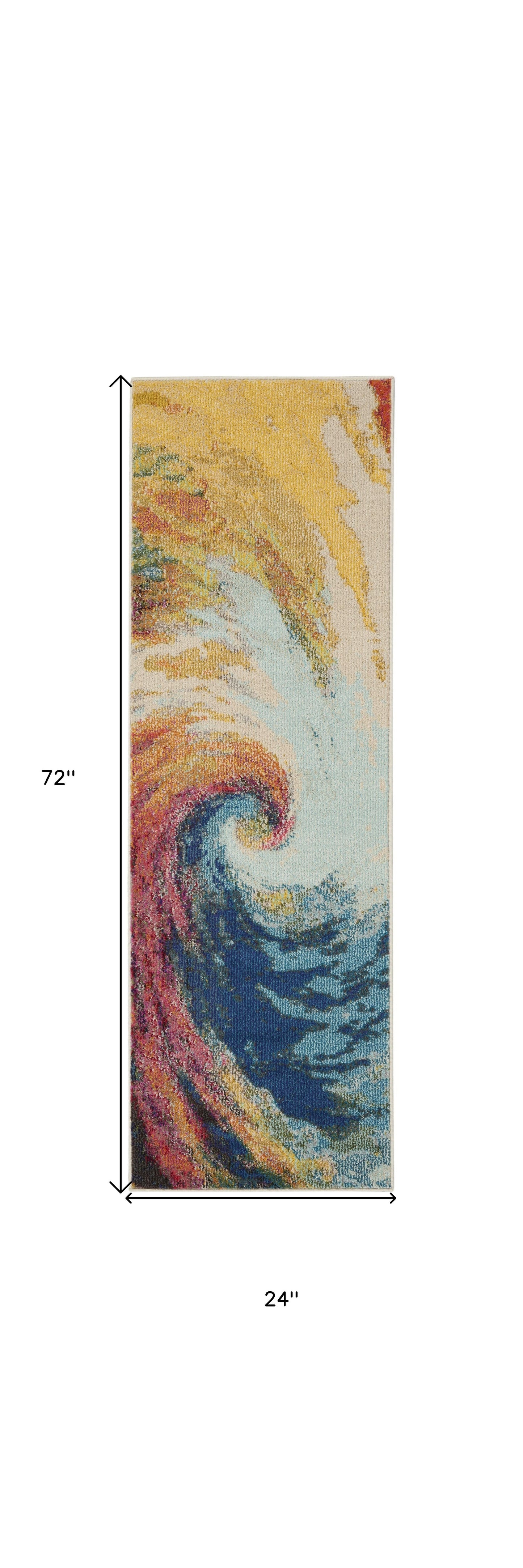 2' X 6' Wave Abstract Power Loom Non Skid Runner Rug