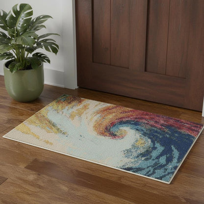 2' X 4' Wave Abstract Power Loom Non Skid Area Rug