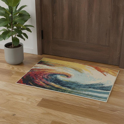 3' X 5' Wave Abstract Power Loom Non Skid Area Rug