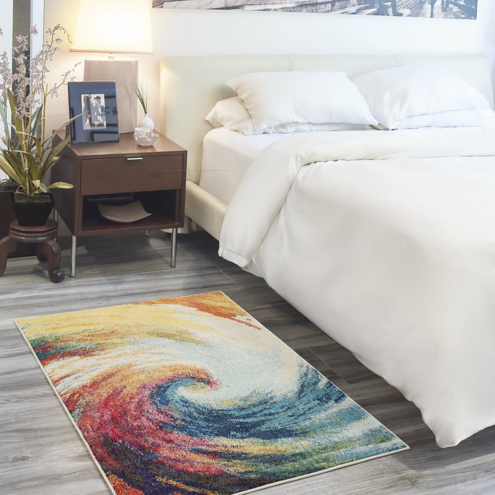 3' X 5' Wave Abstract Power Loom Non Skid Area Rug