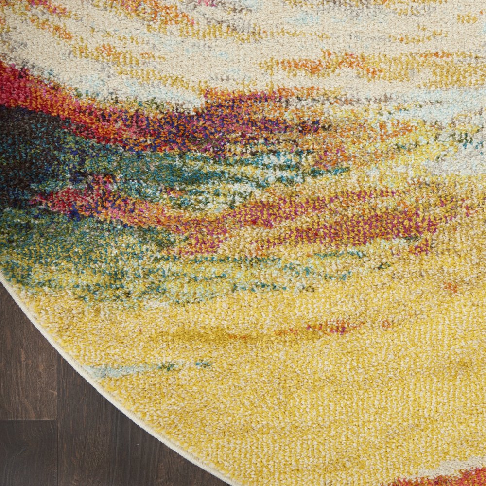 4' X 4' Wave Round Abstract Power Loom Non Skid Area Rug