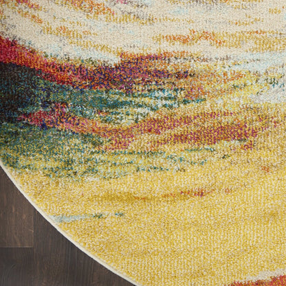 4' X 4' Wave Round Abstract Power Loom Non Skid Area Rug