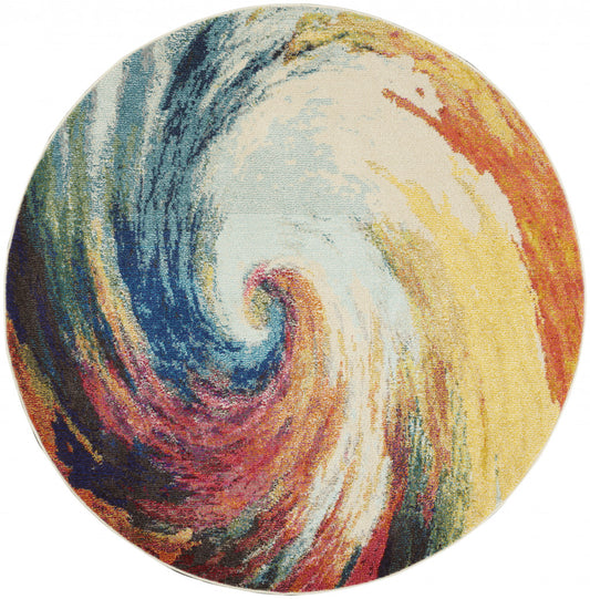 4' X 4' Wave Round Abstract Power Loom Non Skid Area Rug