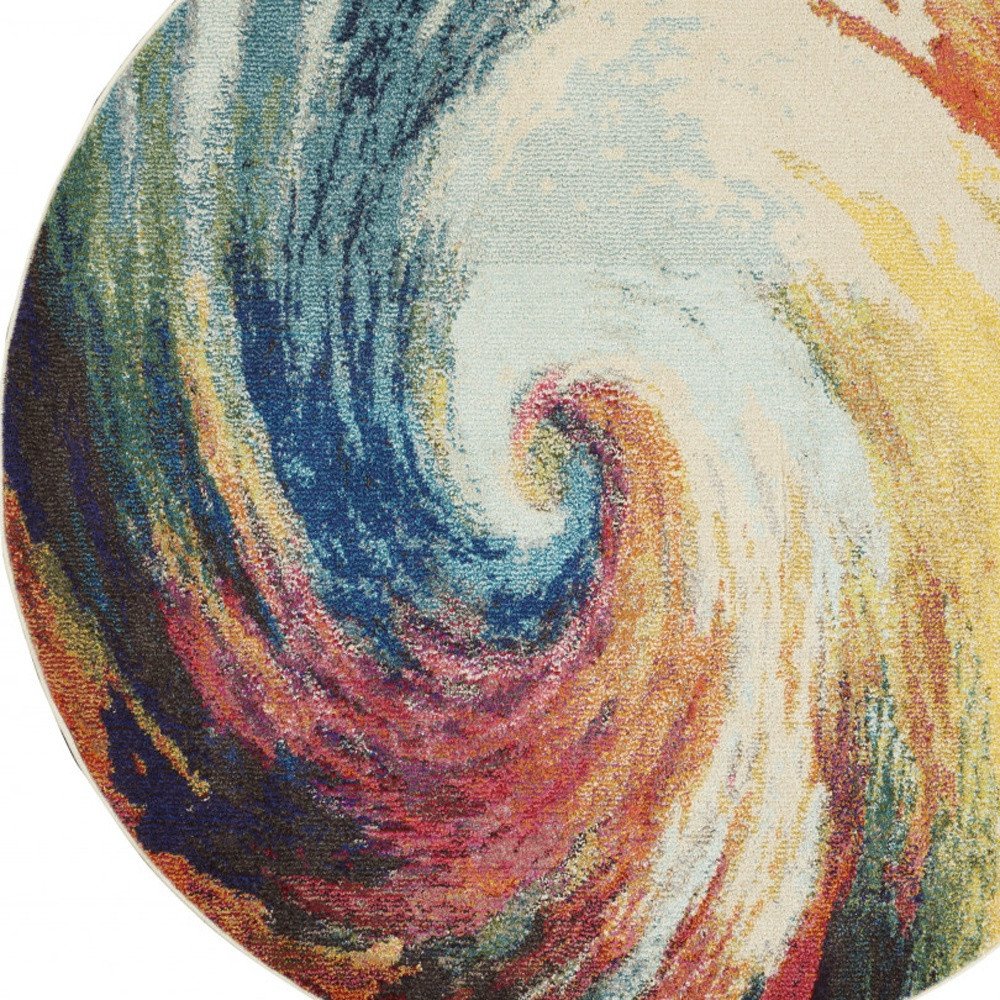 4' X 4' Wave Round Abstract Power Loom Non Skid Area Rug