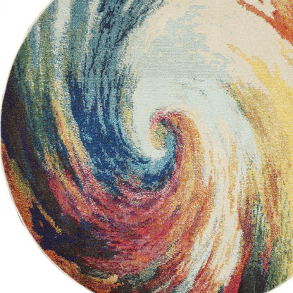 4' X 4' Wave Round Abstract Power Loom Non Skid Area Rug