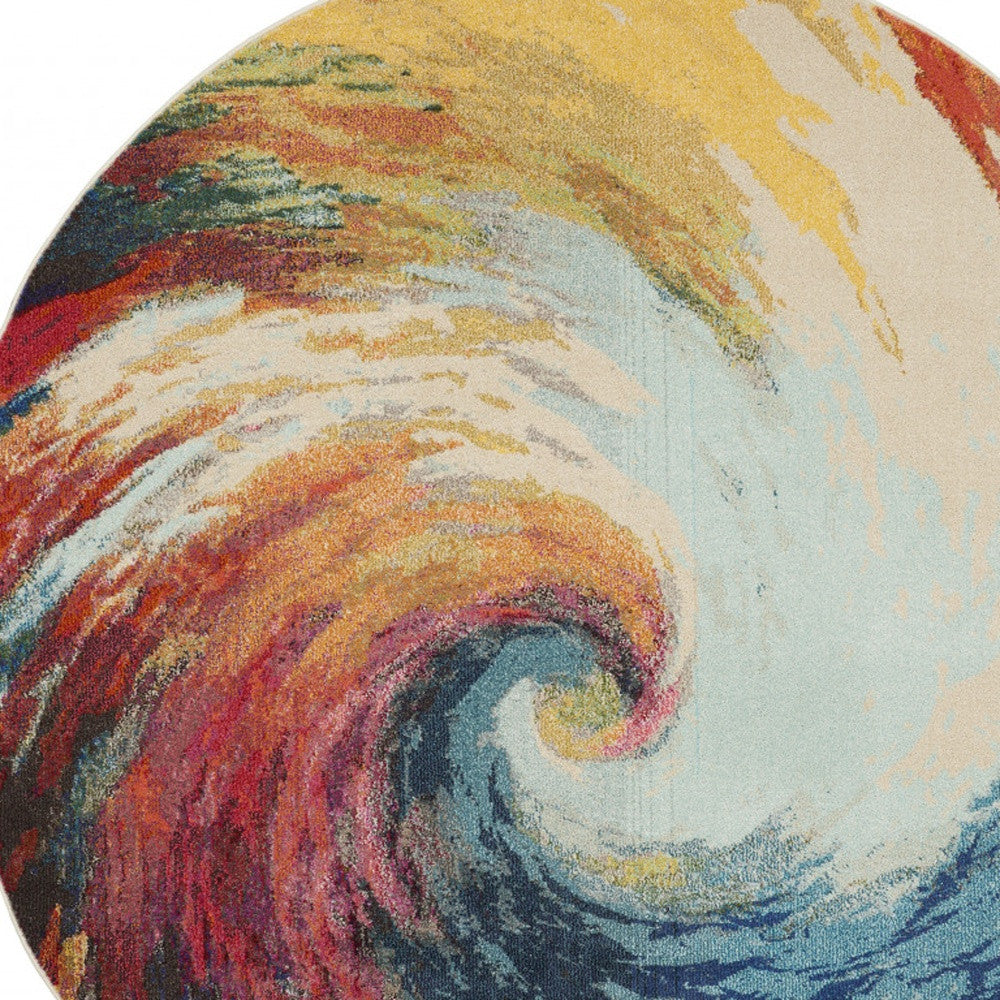 8' X 8' Wave Round Abstract Power Loom Non Skid Area Rug