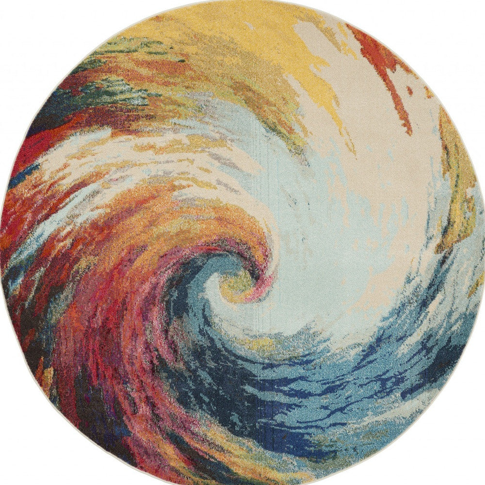 8' X 8' Wave Round Abstract Power Loom Non Skid Area Rug